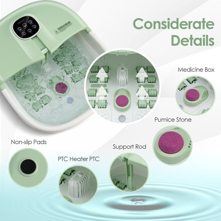 Folding Foot Spa Basin with Heat Bubble Roller Massage and Remote Control-Turquoise