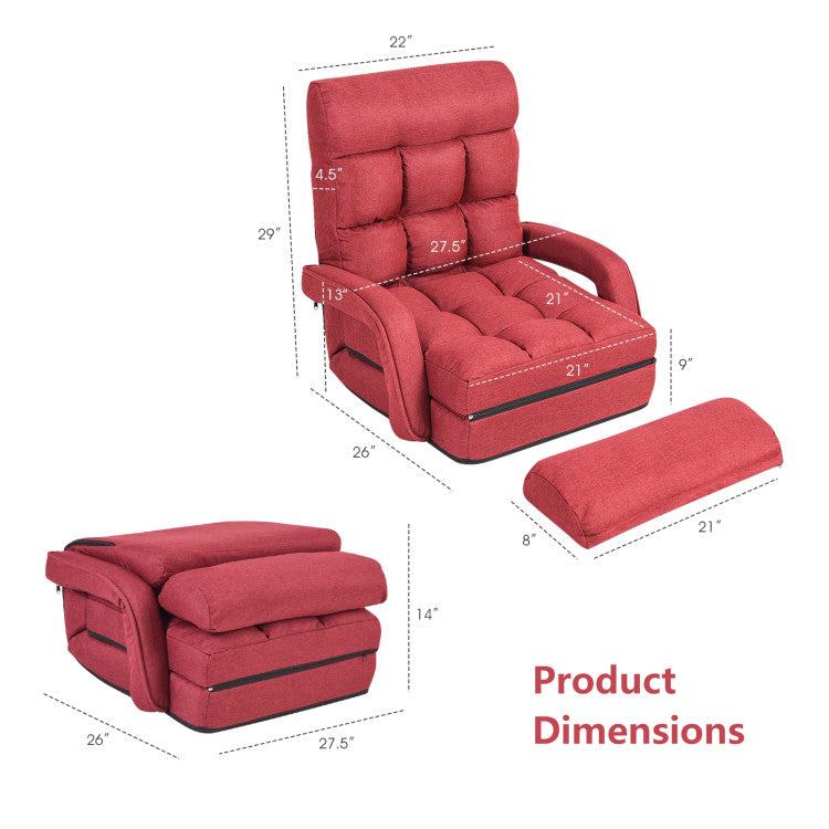 Folding Lazy Floor Chair Sofa with 6-position Adjustable Backrest and Pillow