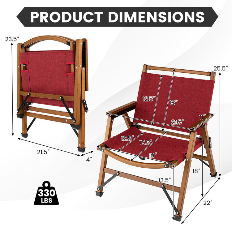Folding Patio Camping Beach Chair with Solid Bamboo Frame