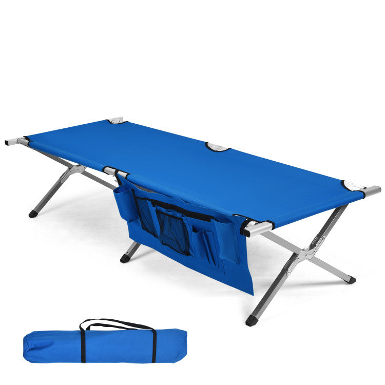 Folding Portable Camping Cot Sleeping Bed with Carrying Bag and Side Pockets