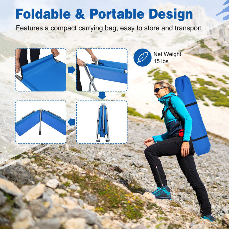 Folding Portable Camping Cot Sleeping Bed with Carrying Bag and Side Pockets