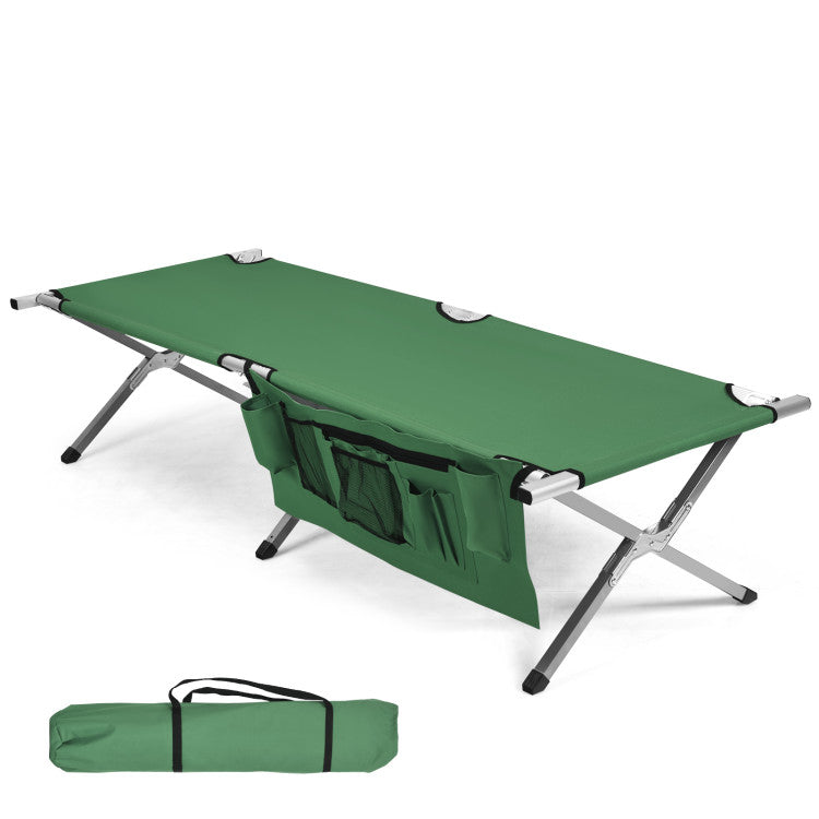 Folding Portable Camping Cot Sleeping Bed with Carrying Bag and Side Pockets