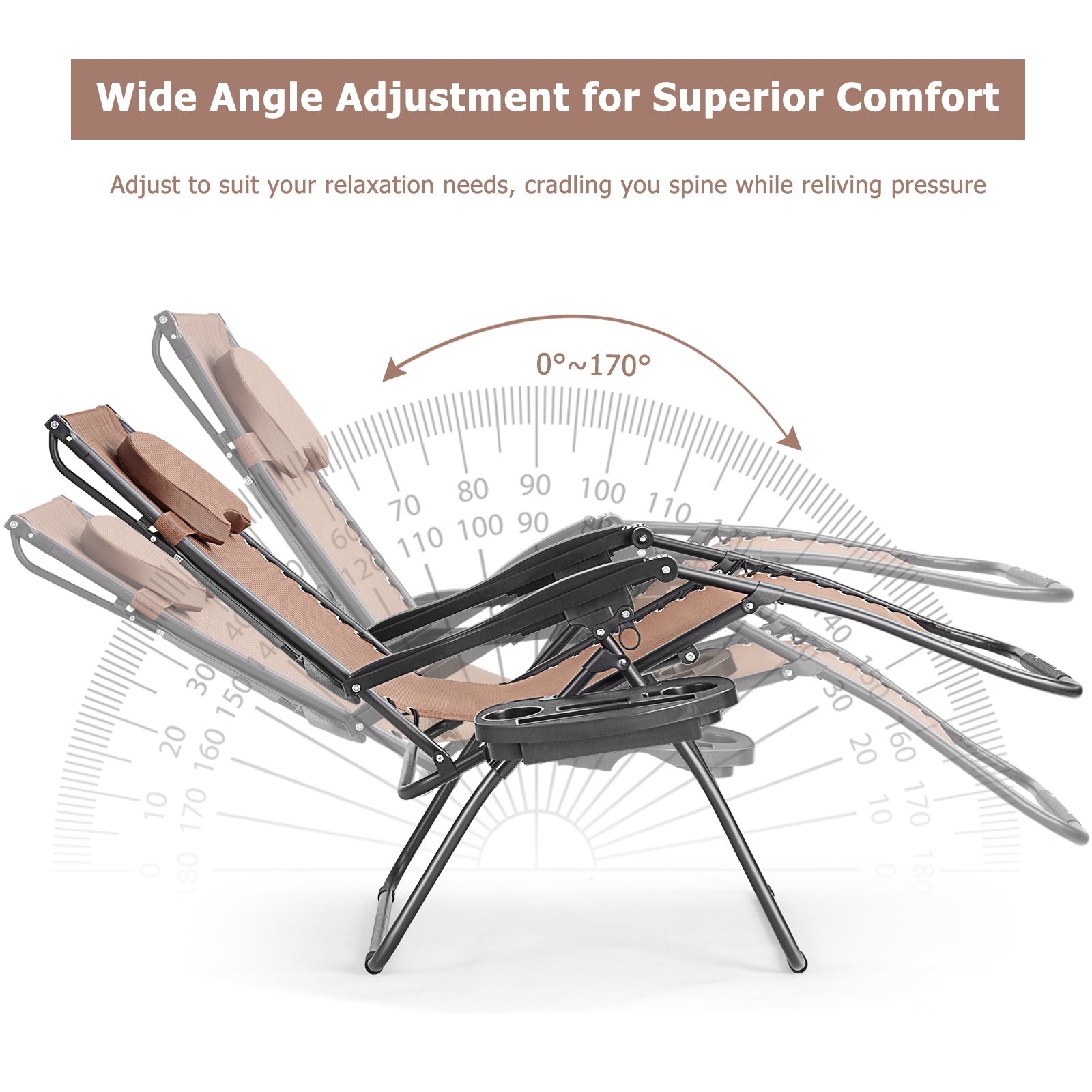 Folding Recliner Lounge Chair with Canopy and Cup Holder for Beach