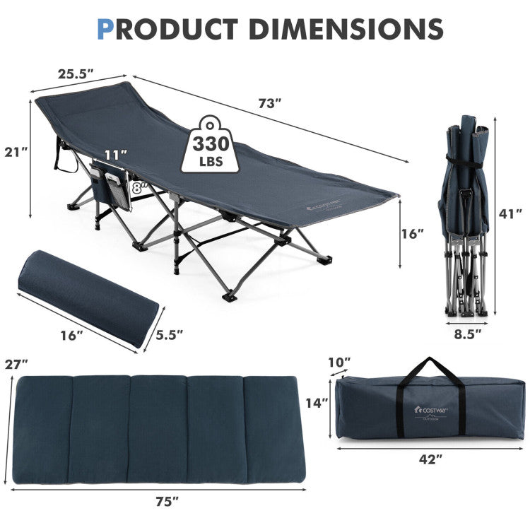 Folding Retractable Travel Camping Cot Sleeping Bed with Mattress and Carry Bag