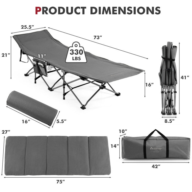 Folding Retractable Travel Camping Cot Sleeping Bed with Mattress and Carry Bag