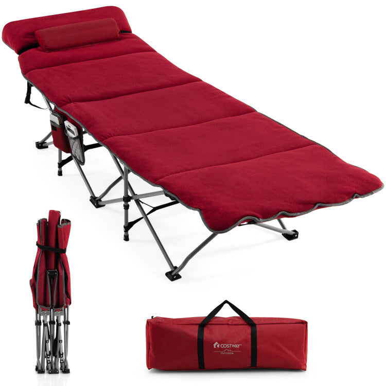 Folding Retractable Travel Camping Cot Sleeping Bed with Mattress and Carry Bag