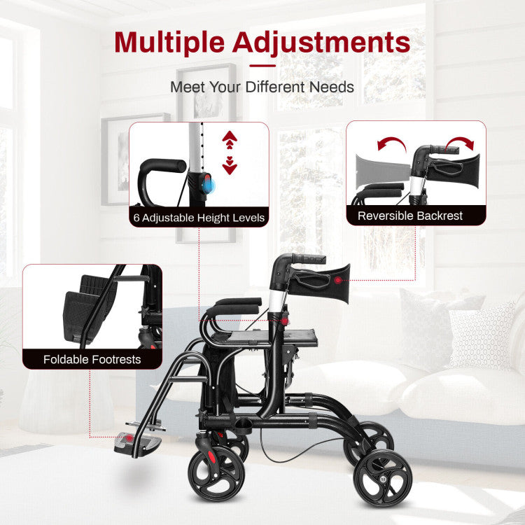 Folding Rollator Mobility Walker with Seat and 8-inch Wheels