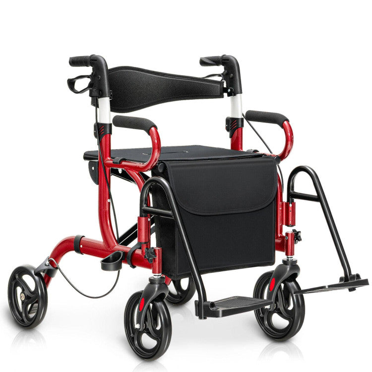 Folding Rollator Mobility Walker with Seat and 8-inch Wheels