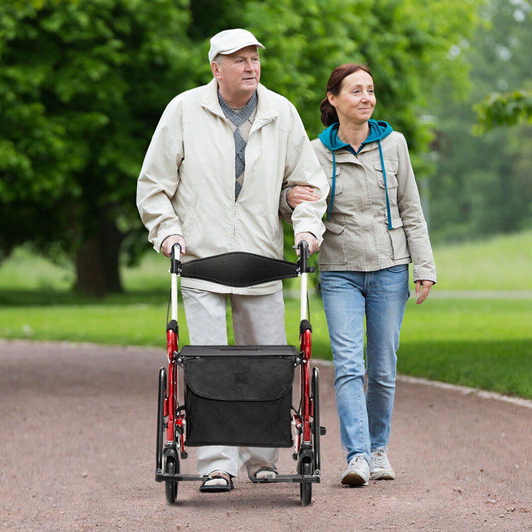 Folding Rollator Mobility Walker with Seat and 8-inch Wheels