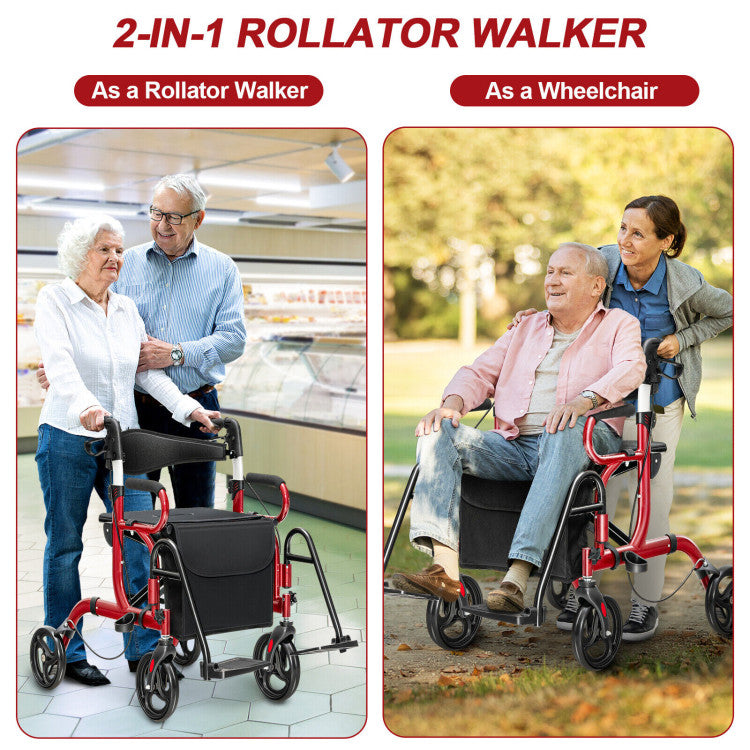 Folding Rollator Mobility Walker with Seat and 8-inch Wheels