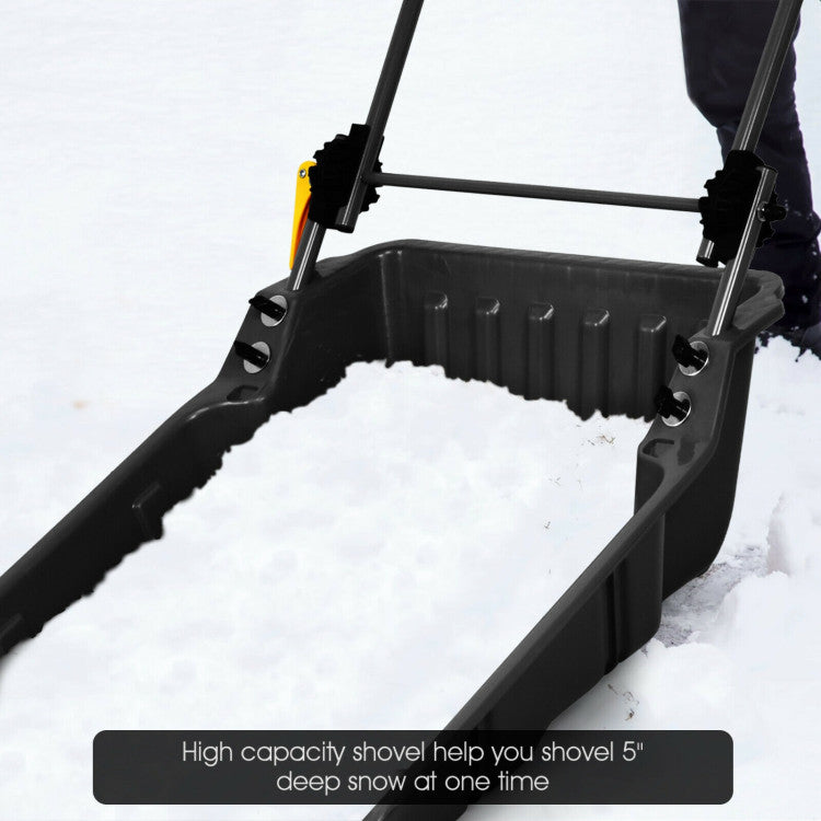 Folding Snow Pusher Scoop Shovel with Wheels and Handle