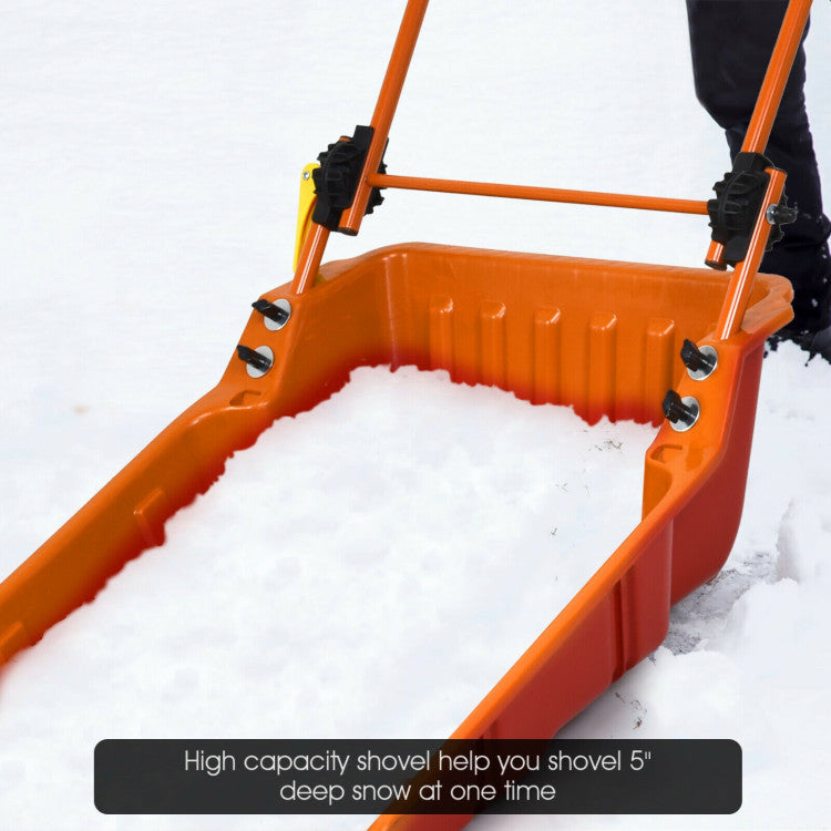 Folding Snow Pusher Scoop Shovel with Wheels and Handle