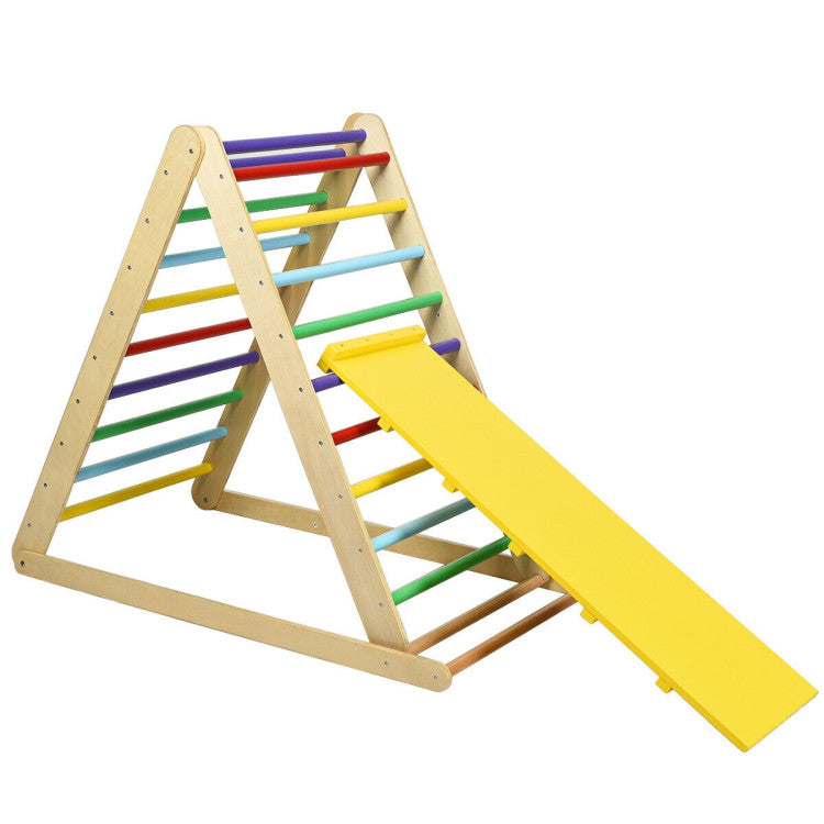 Folding Wooden Triangle Climber with Reversible Ramp for Kids