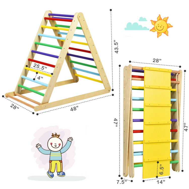 Folding Wooden Triangle Climber with Reversible Ramp for Kids