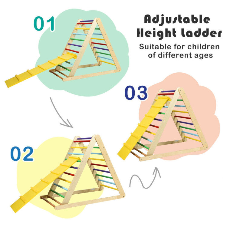 Folding Wooden Triangle Climber with Reversible Ramp for Kids