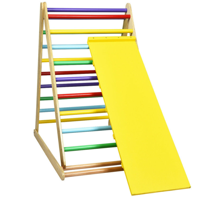 Folding Wooden Triangle Climber with Reversible Ramp for Kids