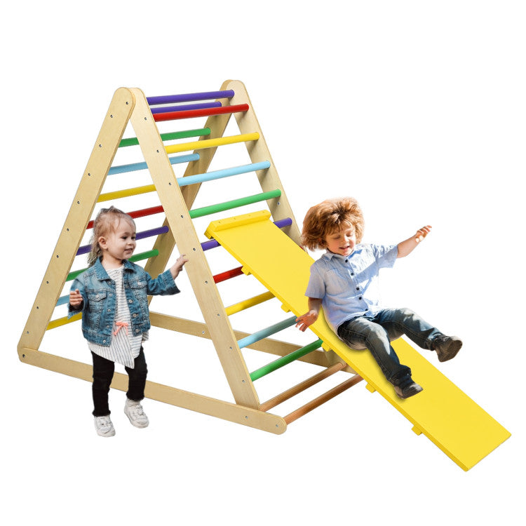 Folding Wooden Triangle Climber with Reversible Ramp for Kids