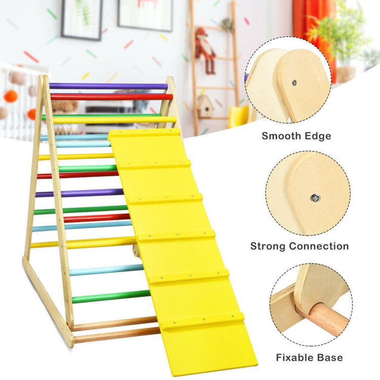 Folding Wooden Triangle Climber with Reversible Ramp for Kids