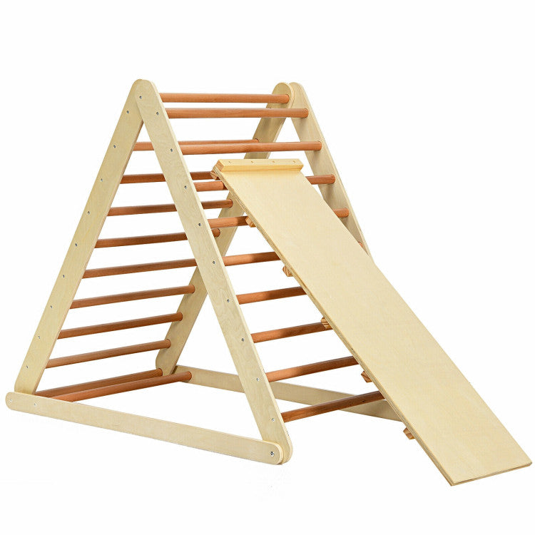 Folding Wooden Triangle Climber with Reversible Ramp for Kids