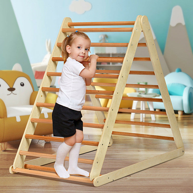 Folding Wooden Triangle Climber with Reversible Ramp for Kids