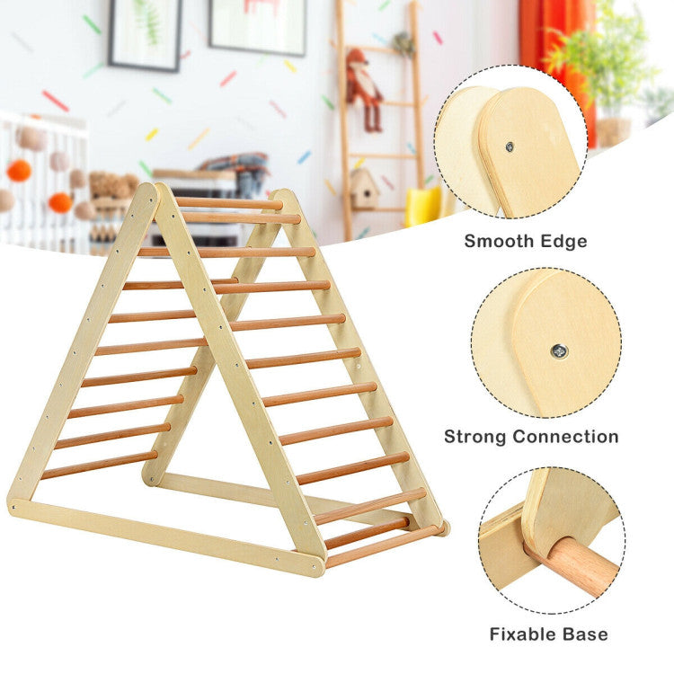 Folding Wooden Triangle Climber with Reversible Ramp for Kids