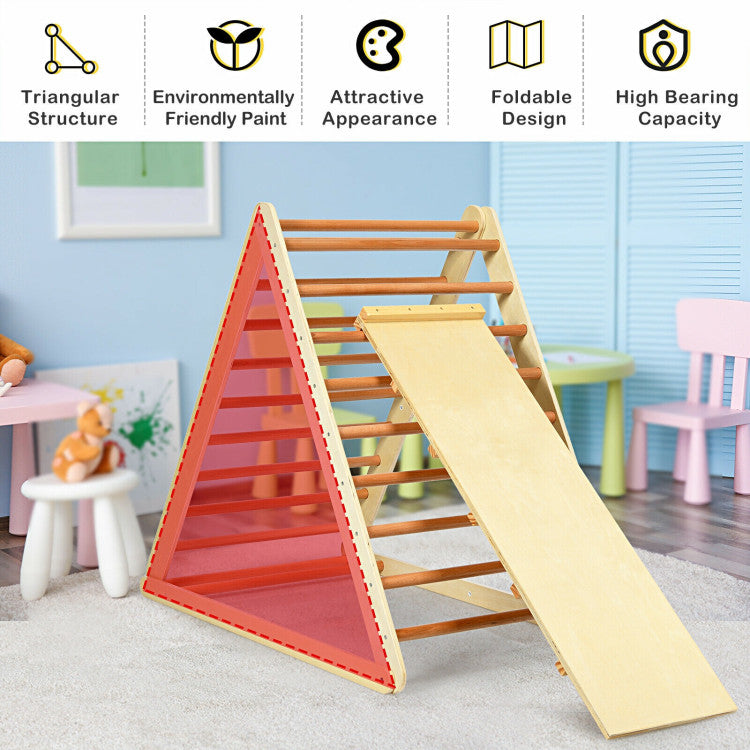 Folding Wooden Triangle Climber with Reversible Ramp for Kids