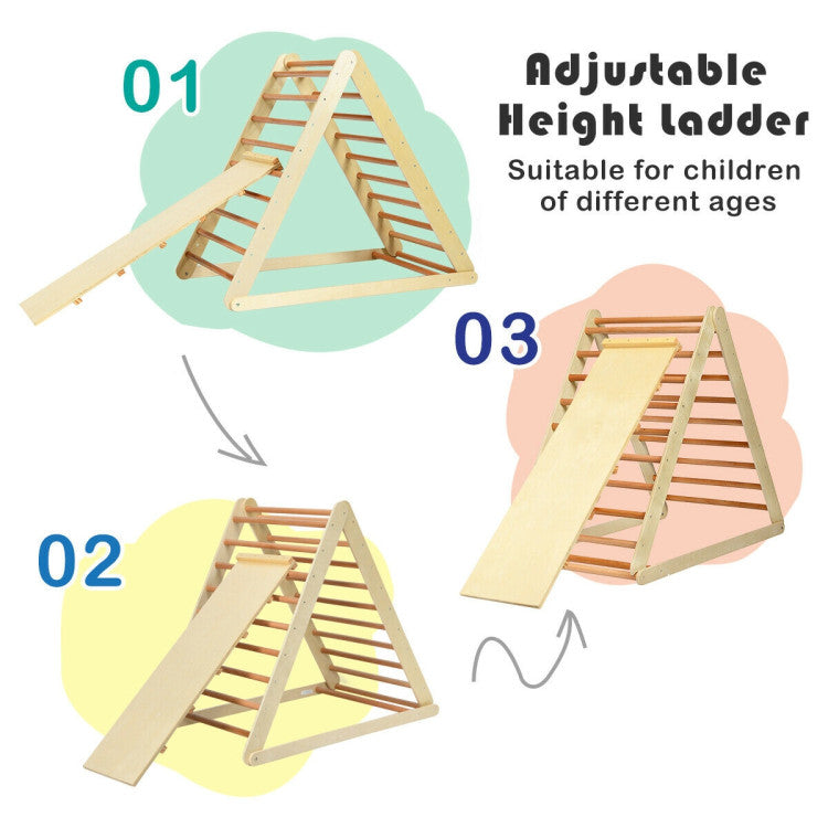 Folding Wooden Triangle Climber with Reversible Ramp for Kids