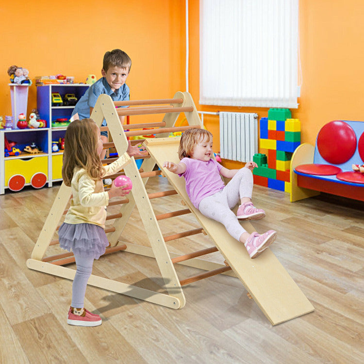 Folding Wooden Triangle Climber with Reversible Ramp for Kids