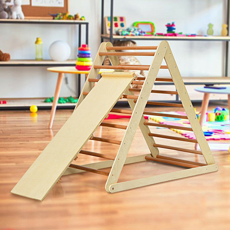 Folding Wooden Triangle Climber with Reversible Ramp for Kids