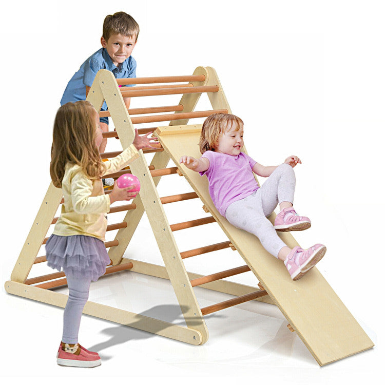 Folding Wooden Triangle Climber with Reversible Ramp for Kids