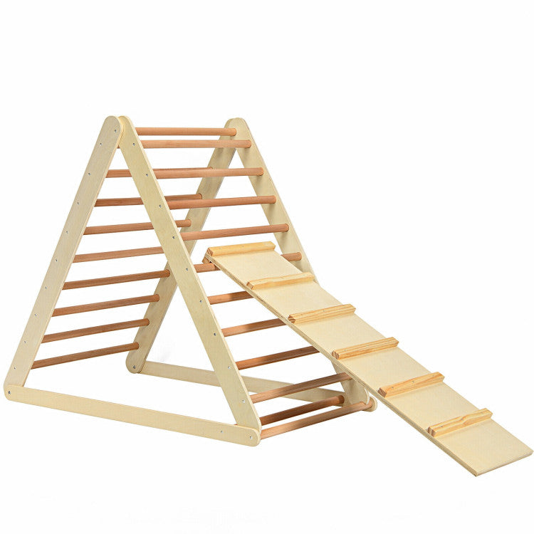 Folding Wooden Triangle Climber with Reversible Ramp for Kids