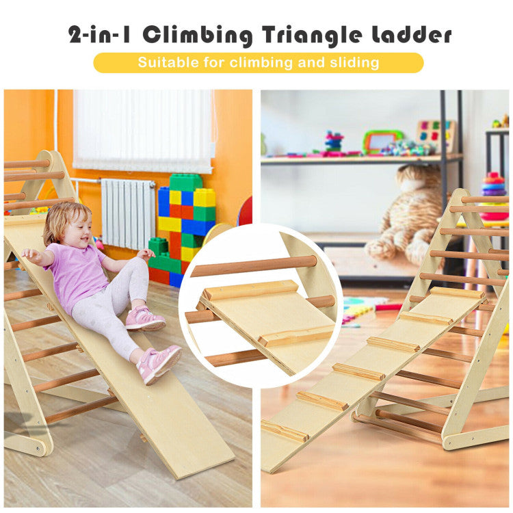 Folding Wooden Triangle Climber with Reversible Ramp for Kids