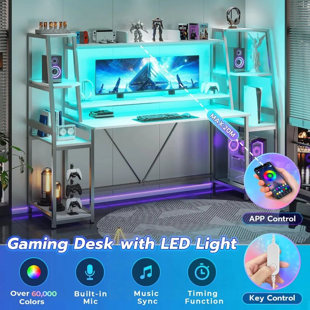 Ultimate Gaming Desk 78.8'' with RGB LED Lights, Hutch & Storage Shelves | Computer Desk with Monitor Stand - ElitePlayPro