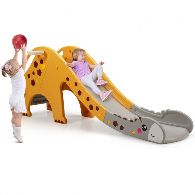 3-in-1 Giraffe Climber Slide Play Set with Basketball Hoop for Kids