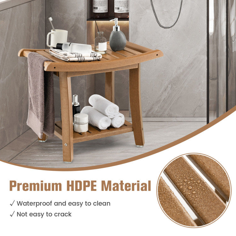 HDPE Heavy Duty Shower Bench with Handle and Storage Shelf