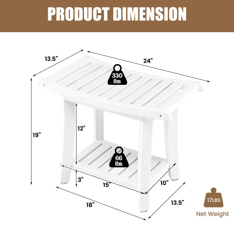 HDPE Heavy Duty Shower Bench with Handle and Storage Shelf