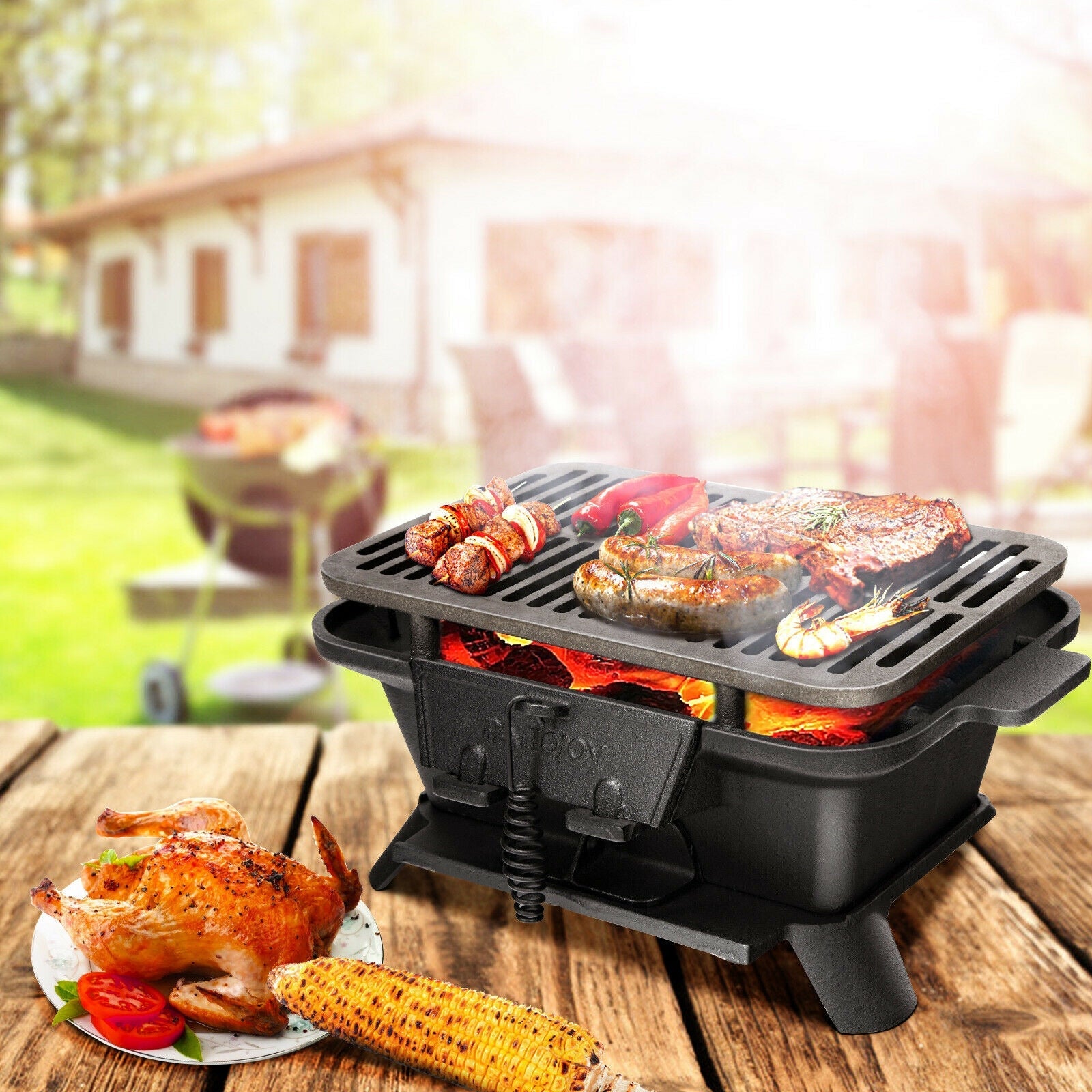 Heavy Duty Cast Iron Tabletop BBQ Grill Stove with Two Different Heights for Camping Picnic