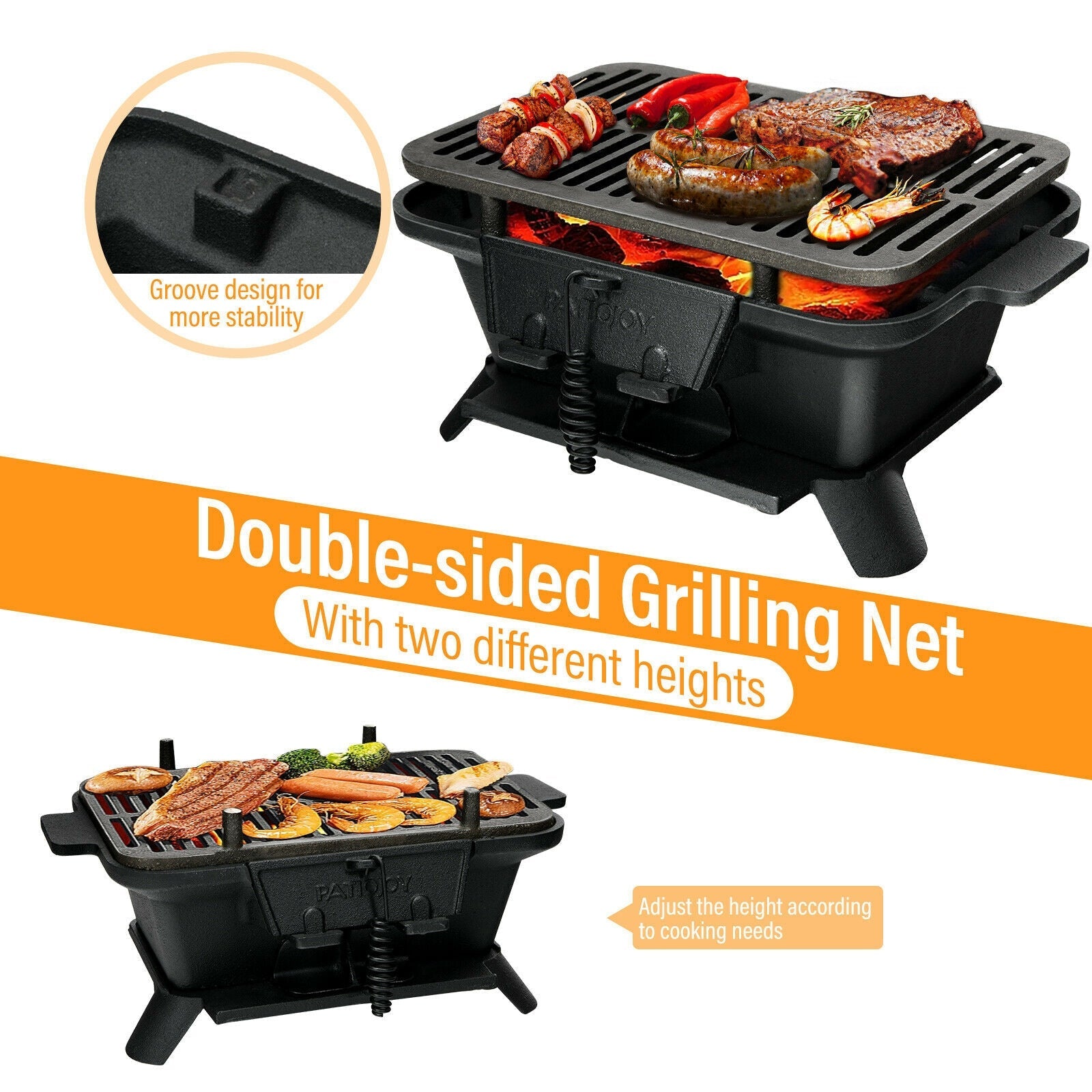 Heavy Duty Cast Iron Tabletop BBQ Grill Stove with Two Different Heights for Camping Picnic