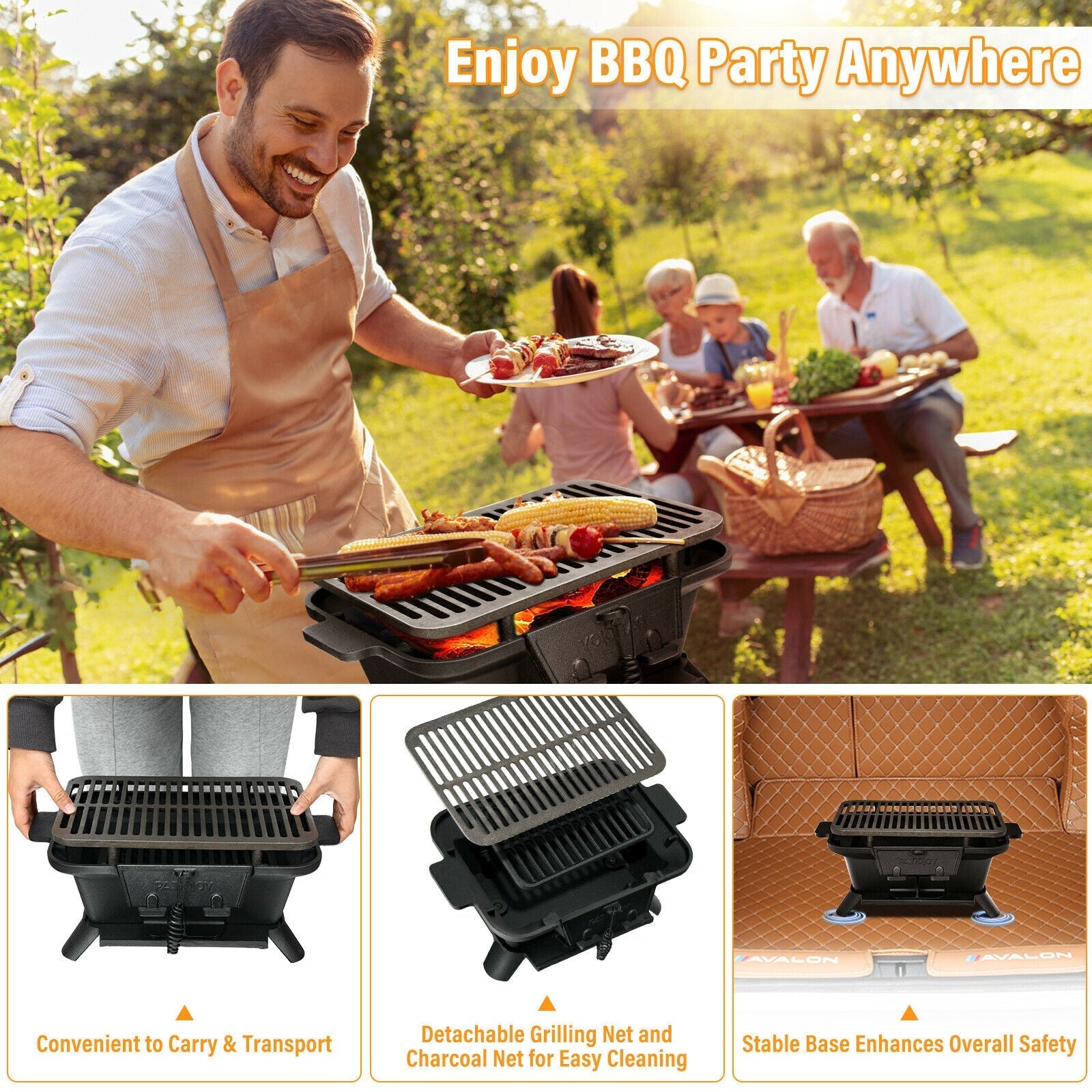 Heavy Duty Cast Iron Tabletop BBQ Grill Stove with Two Different Heights for Camping Picnic