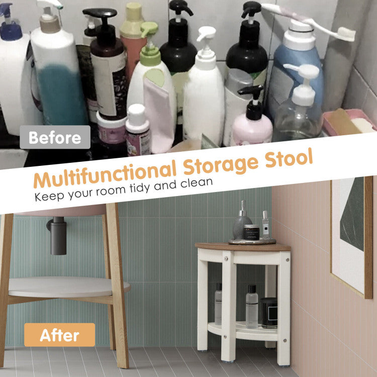 Heavy Duty Corner Shower Bench Stool with Storage Shelf for Bathrooms and Bedsides