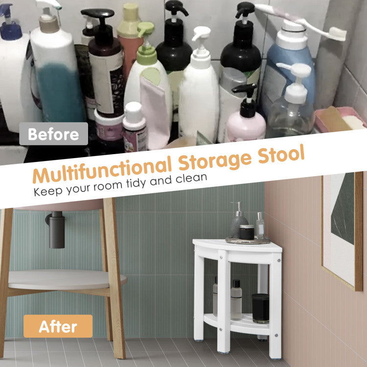 Heavy Duty Corner Shower Bench Stool with Storage Shelf for Bathrooms and Bedsides