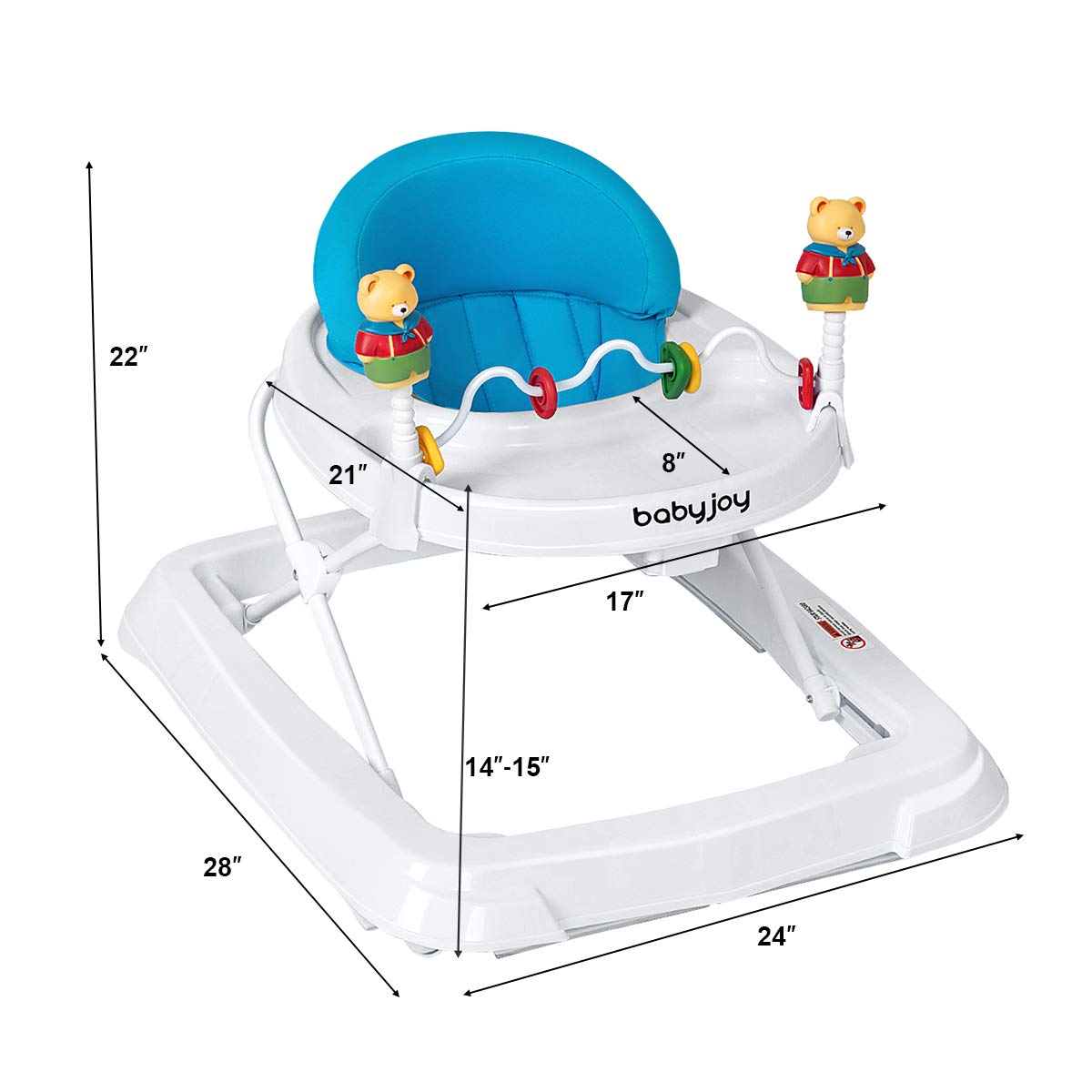 Folding Baby Walker with Padded Seat and Adjustable Height