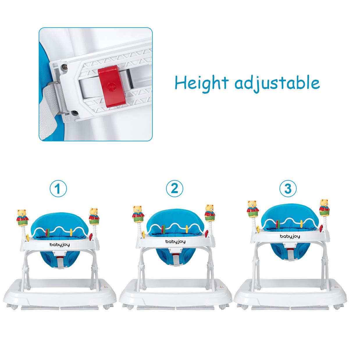 Folding Baby Walker with Padded Seat and Adjustable Height