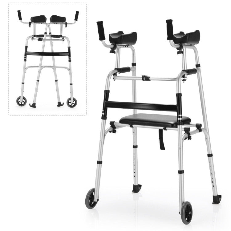 Height Adjustable One-click Folding Rolling Walker & Rollators with Seat