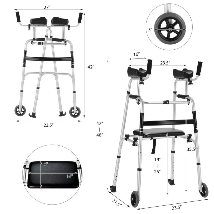 Height Adjustable One-click Folding Rolling Walker & Rollators with Seat