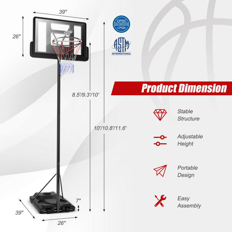 Height Adjustable Portable Backboard Basketball Hoop with 2 Nets and Wheels