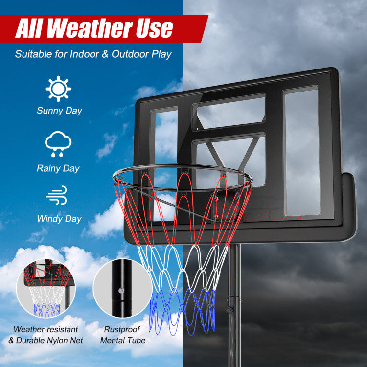 Height Adjustable Portable Backboard Basketball Hoop with 2 Nets and Wheels