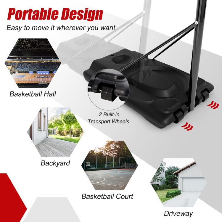 Height Adjustable Portable Backboard Basketball Hoop with 2 Nets and Wheels