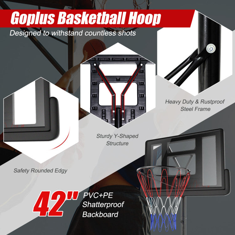 Height Adjustable Portable Backboard Basketball Hoop with 2 Nets and Wheels