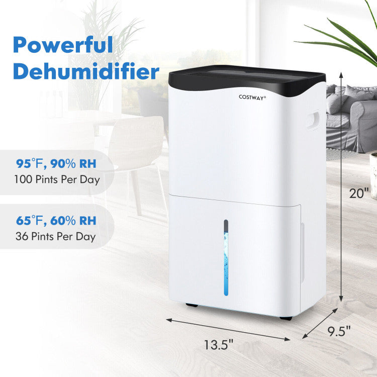 100-Pint Dehumidifier with Smart App and 4 Working Modes for Home and Basements 5500 Sq. Ft